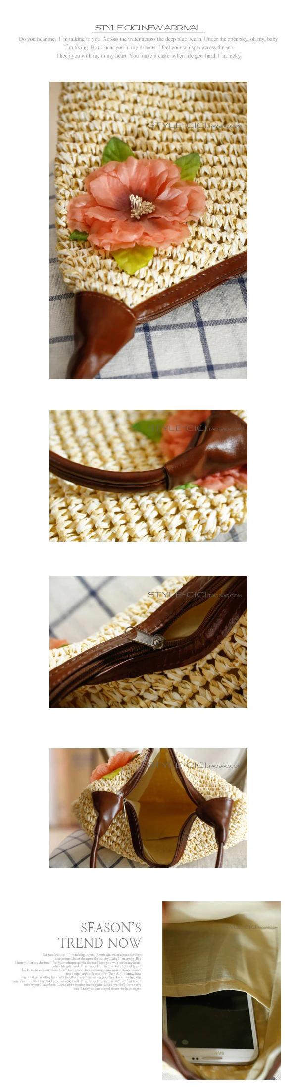 Bohemian Flower Shoulder Bags Women Casual Rattan Straw Bag Large Capacity Wicker Woven Handbags Female Summer Beach Purse Totes evening bags