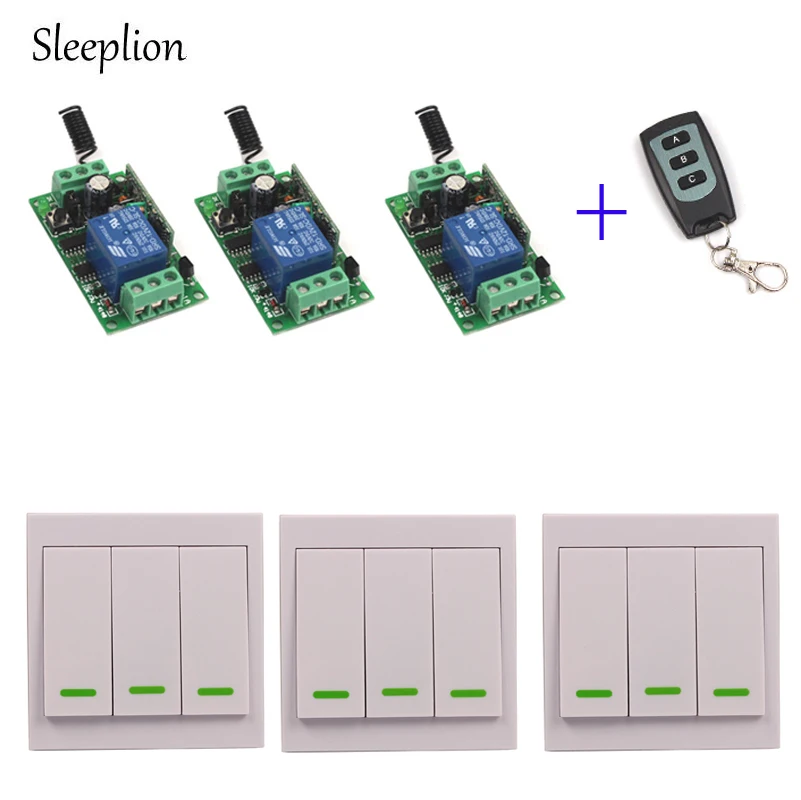 

Sleeplion 12V 10A wireless Wall Switch Remote control Transmitter+3 Receiver Teleswitch For LED Lamp Door Fans