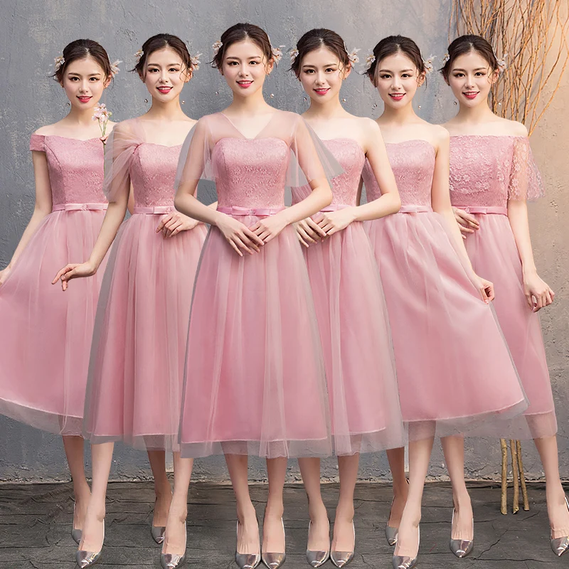

Vestido pink burgundy bridesmaid dresses elegant Tea-length Simple Prom Graduation Formal guest weding Party Gown sexy dress