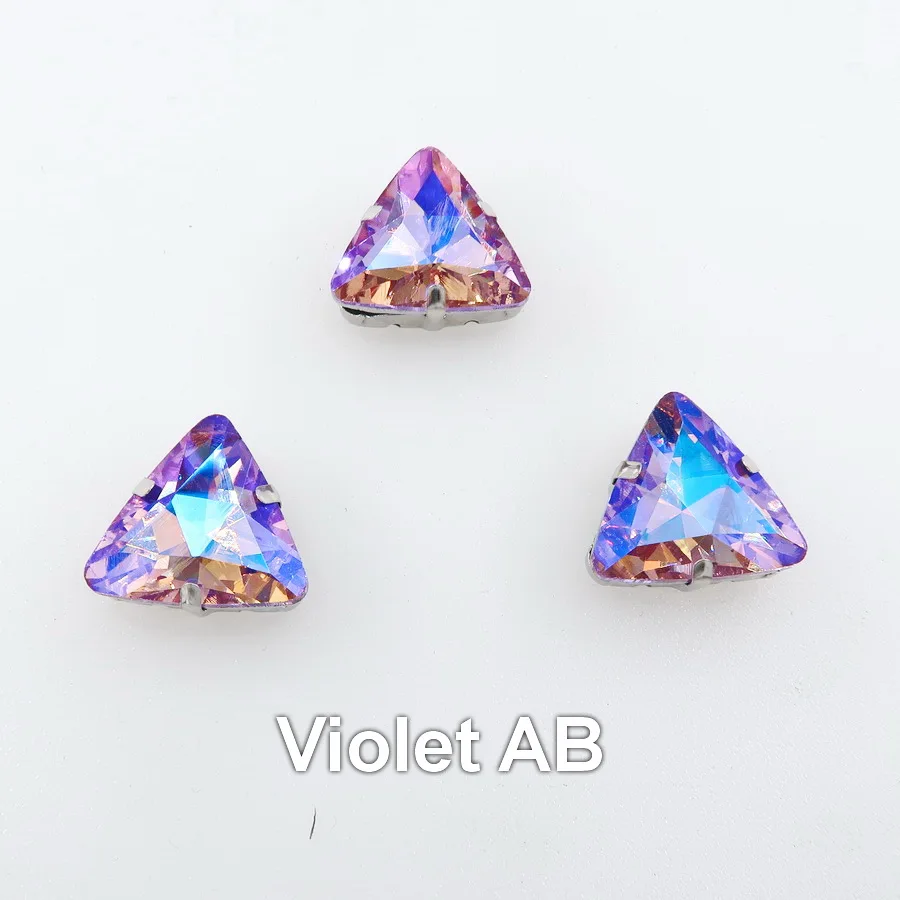 AB цвета серебряный коготь настройки 18 мм треугольной формы стекло Кристалл пришить стразы бусины одежды обувь ручной работы diy отделка - Цвет: A15 Violet AB