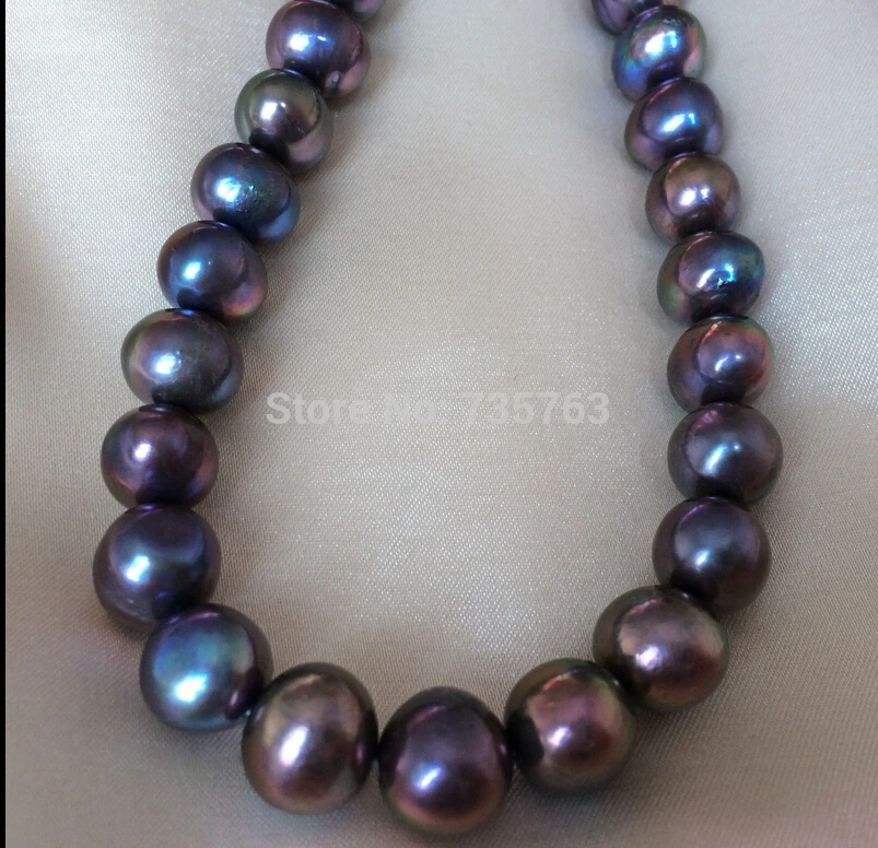 

xiuli 000220 11-12mm Genuine Freshwater Pearl Cultured Loose Bead Black Near Round AA+ 15''