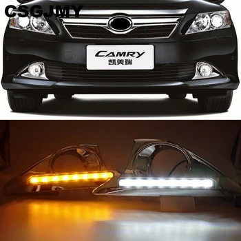 

CSGJMY 2PCS LED DRL Daytime Running Light Daylight Fog Light Cover With Turn Yellow Signal For Toyota Camry 2012 2013 2014