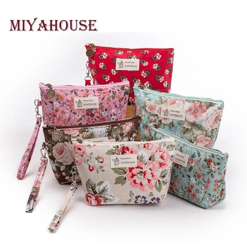 

Miyahouse Portable Waterproof Cosmetic Bag Female Casual Floral Printed Cosmetics Pouches For Ladies Zipper Travel Make Up Bags