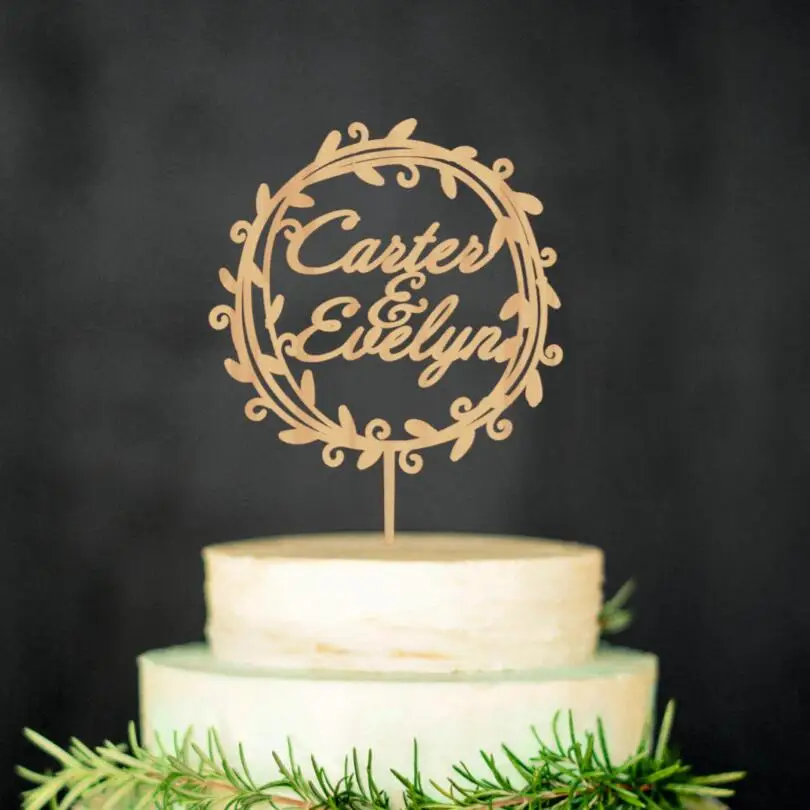 

Personalized Rustic Cake Topper Custom Rose Gold Wreath Cake Topper Wood Cake Topper Names Cake Topper,Wedding Party Decoration
