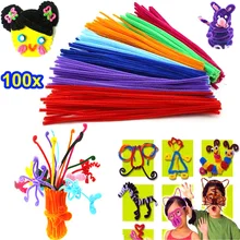 100pcs Rainbow Colors Stems Plush Sticks Kindergarden Education Toys DIY Handmade Craft Creativity Devoloping Toys -1 M
