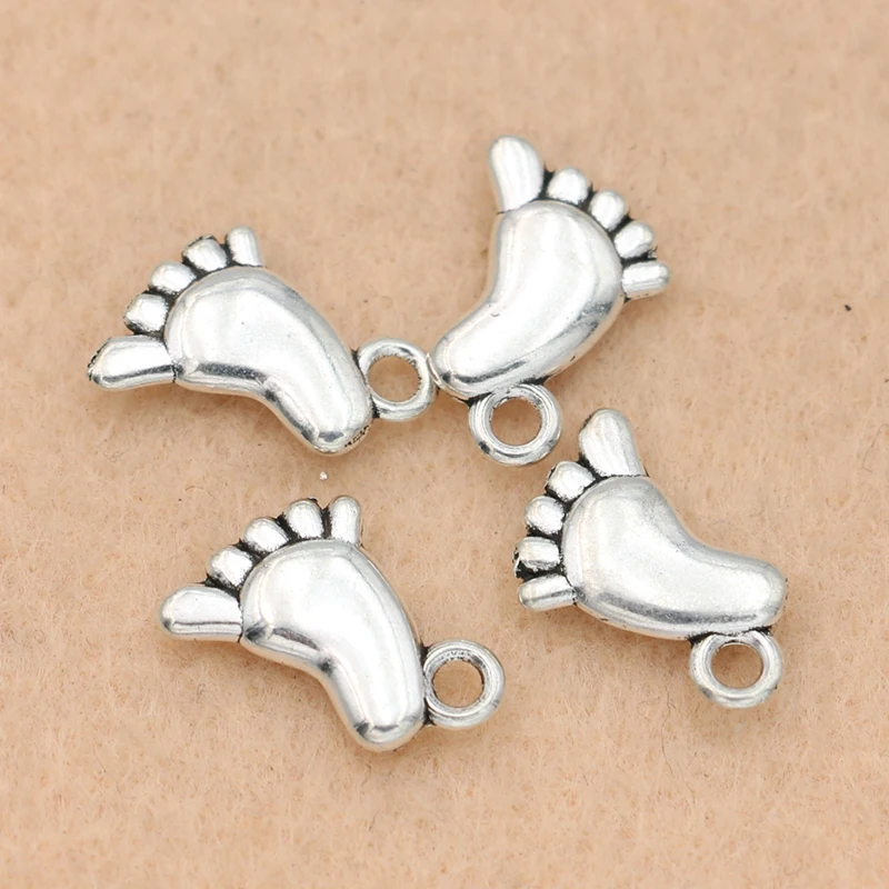 

10pcs Antique Silver Plated Foot Charms Pendants fit Making Bracelet Jewelry Findings Craft Diy Handmade 14x10mm