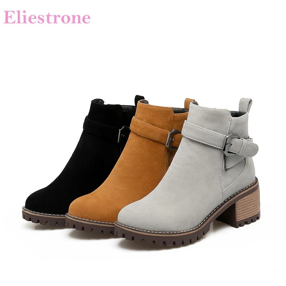 

Brand New Sale Winter Black Gray Women Nude Ankle Boots Breathable Lady Riding Shoes Chunky Heel QV5-3 Plus Big Size 10 33 43