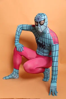

(SN833)) Quality Unisex Adult Full Body Red and Blue Lycra Spandex Superhero Cosplay Spiderman Zentai Suits Halloween Costume