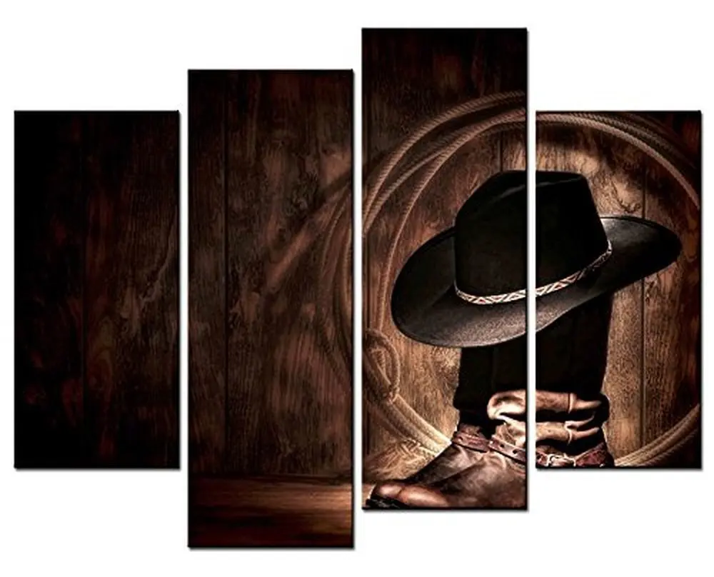 

4 panel frame boots and hat still life canvas painting wall painting artist decoration living room canvas printing modern painti