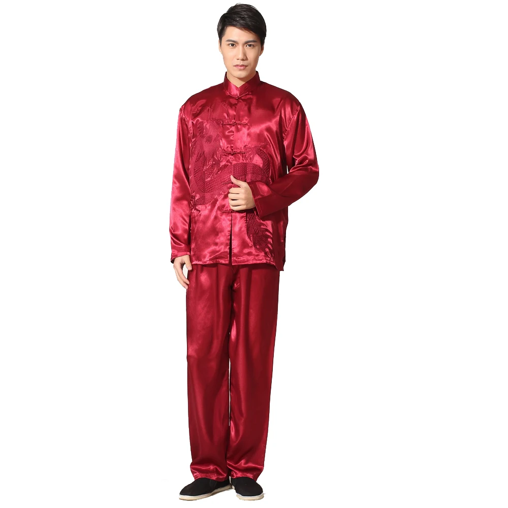 Buy Gold Vintage Embroidery Dragon Chinese Men's Satin Kung Fu Suit Traditional