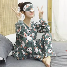 Весенне-осенняя Хлопковая женская пижама с круглым вырезом и длинными рукавами, одежда для сна, пижамы для девочек, Женская Повседневная Домашняя одежда AD097