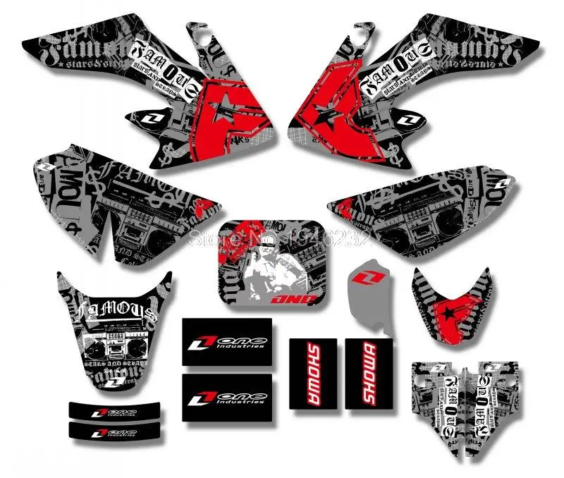 Набор стикеров для Honda CRF50 TEAM GRAPHICS & Fours черный/белый новый стиль|sticker kit|team graphicsdecal kit