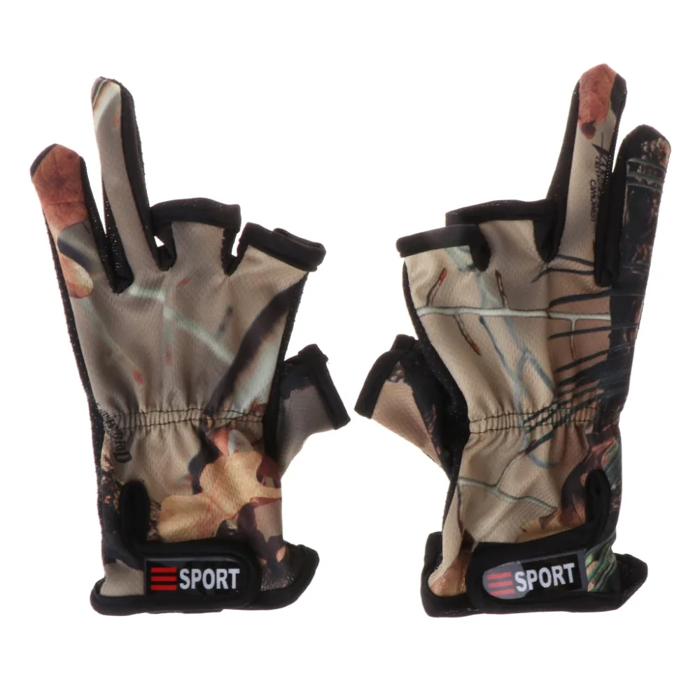 

Fishing Gloves 3 Cut Finger Slit Outdoor Sports Anti Slip Breathable Camouflage
