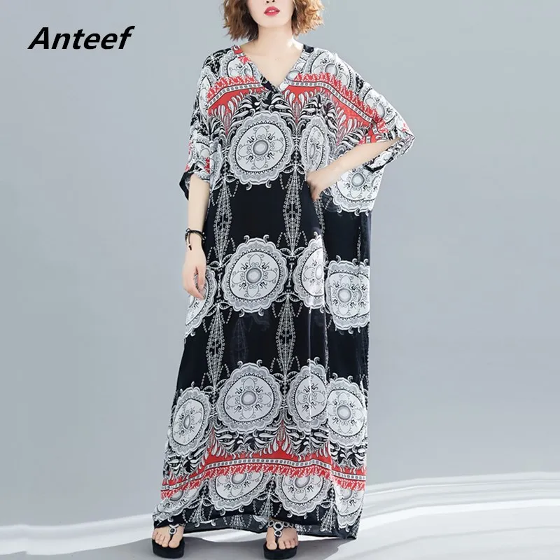 Skup Bawełna plus rozmiar vintage kwiatowy kobiet na co dzień luźna maxi długa letnia sukienka plażowa eleganckie ubrania 2019 panie sukienki sundress 5XL