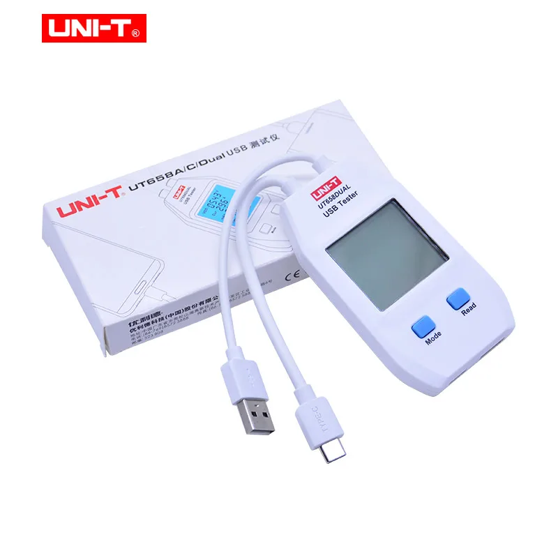 USB тестер UNI T UT658A/C/двойные Мониторы напряжения и тока Вольт амперы цифровой