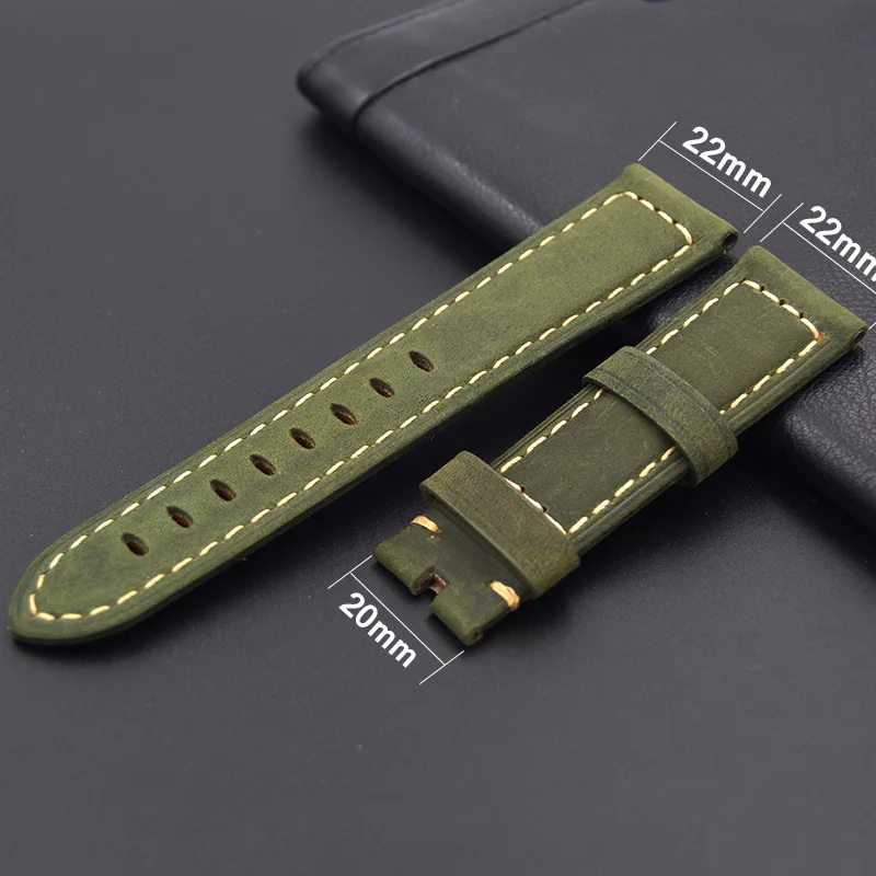 Новые мужские синие зеленые 22 мм 24 мм ручной работы итальянские винтажные часы из натуральной кожи ремешок без пряжки ремешок для часов Panerai PAM