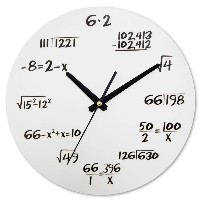 Matte Black Metal Mathematics Math Algebra Blackboard Pi Wall Clock Vintage 30cmX30cm Math Clock - Цвет: White