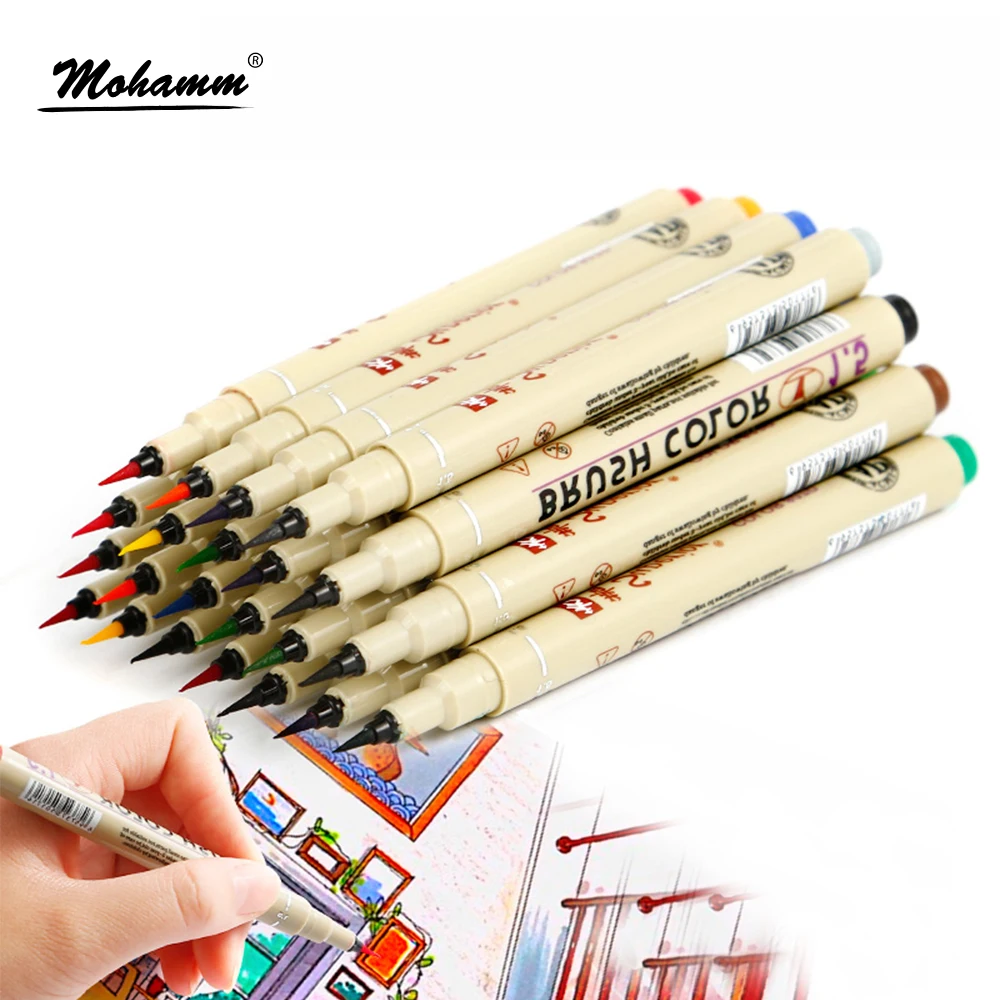 Kaufen 12 farben Wasserdicht Skizze Mikron Malerei Marker stift Farbige Aquarell Pinsel Stift Fineliner Pigma Zeichnung Anime