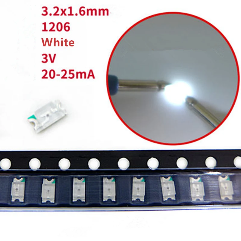 100 шт. 1206 SMD светодиодный диодный комплект супер яркий красный/зеленый/синий/желтый/белый светодиодный светильник