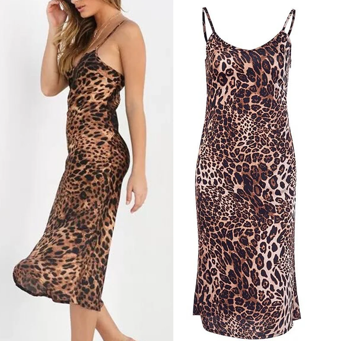 

Leopard Print Mini Women Dress Autumn Winter Sexy Dress Female Party Fitness Sleeveless Long Dress