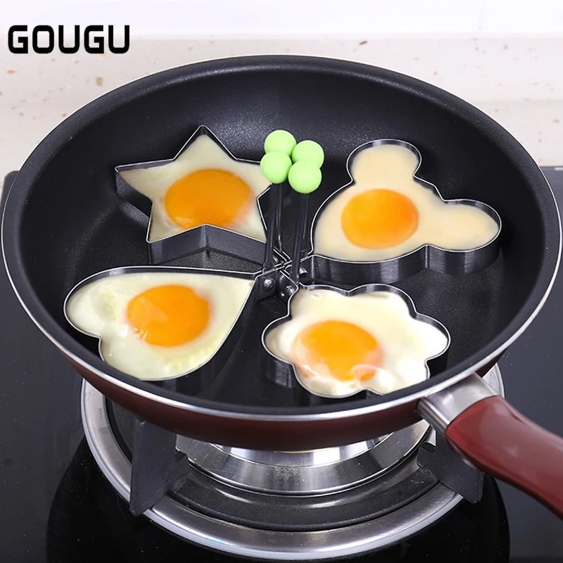 5pcs/Lot Stainless Steel Omelette Egg Mold DIY Frying Egg Rings Heart Round Flower Star Mouse Shaped Cooking Tools