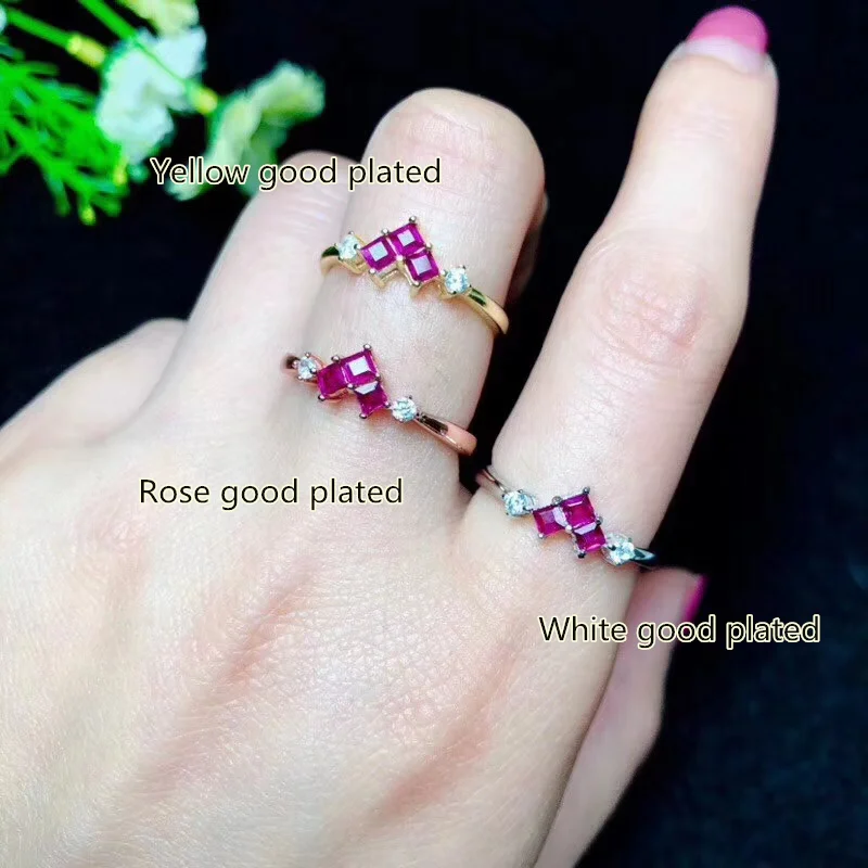 Натуральные милые рубиновые кольца для женщин, женские обручальные 2.5mmx3, красные натуральные драгоценные камни, серебро 925 пробы, новинка, ювелирные украшения#205