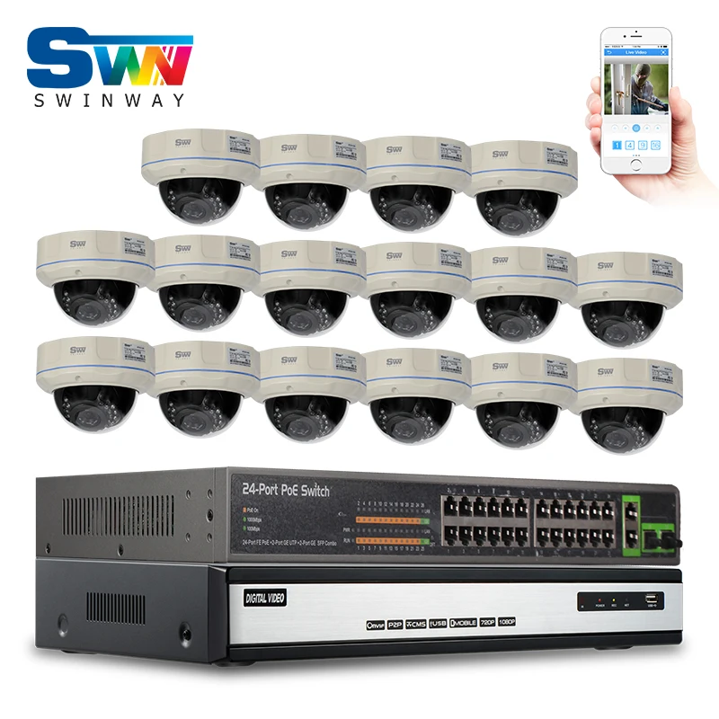 

16CH NVR 24CH POE Switch Security CCTV System+16pcs&1080P HD H.264 25fps 30IR Outdoor Vandalproof Dome POE IP Camera Kit 6TB HDD