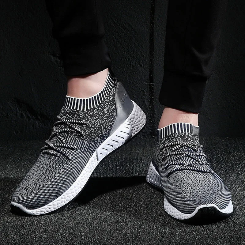 

Man's Sneakers Lace Up Vulcanize Stretch Fabric Socks Male Single Shoes Breathable Confort Mesh Shallow Flats Casual Boy's Shoes