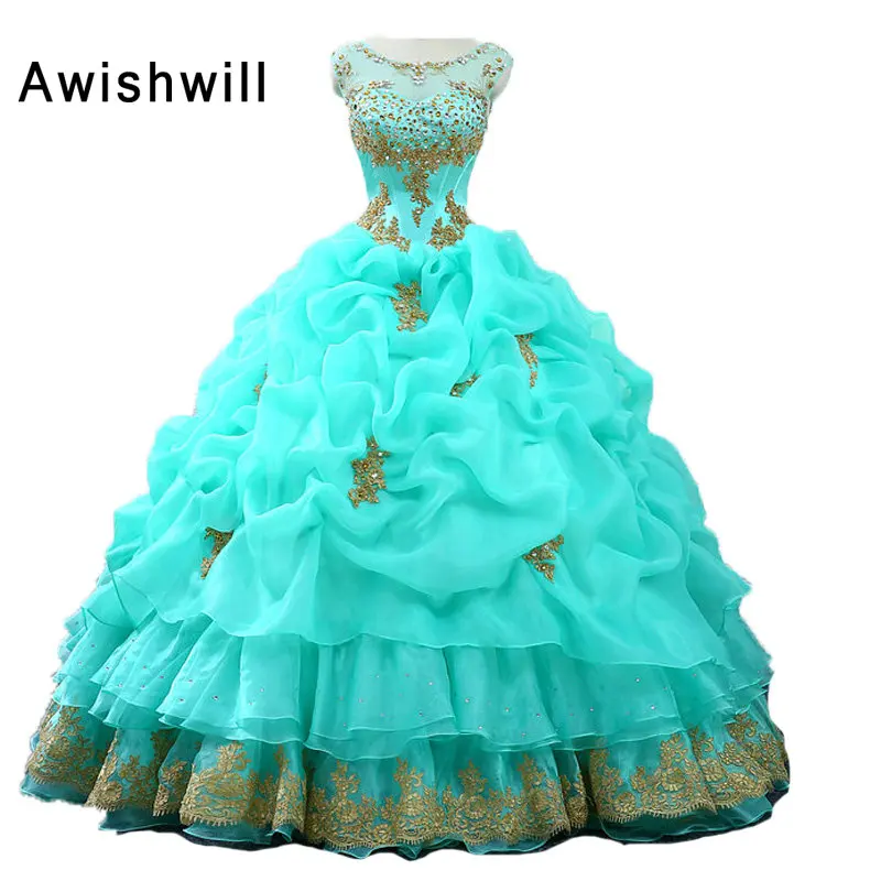 Бальное платье из органзы с кружевной аппликацией и бисером|quinceanera dresses|quinceanera