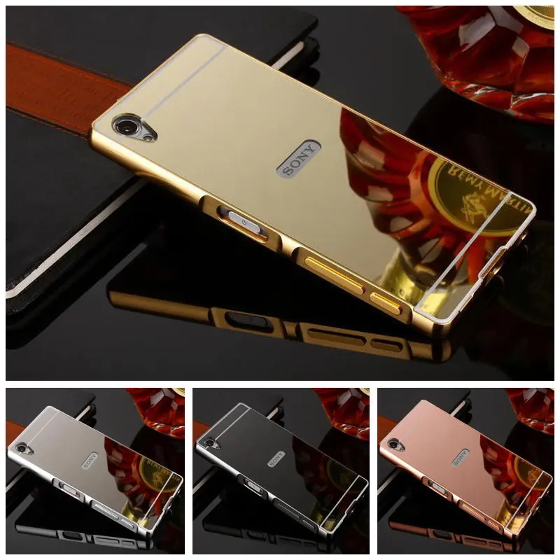 

For Sony Xperia Z5 Premium Case E6833 E6883 E6853 Plating Mirror Hybrid Aluminum Metal Frame Bumber + Hard PC back Cover Cases