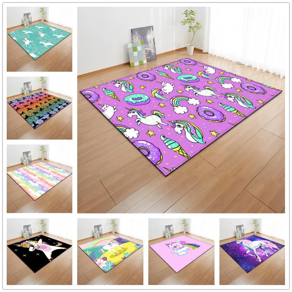 

Pink Unicorn 3D Carpet Child Bedroom Play Mat Soft Flannel Baby Room Area Rug Cartoon Kids Game Soft Carpets Boys/Girls Gift Mat