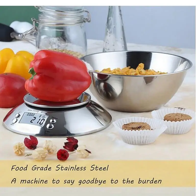 Stainless Digital Electronic Food Balance Cuisine Precision Kitchen Food Scales with Bowl 5kg 1g Co - 32996350274