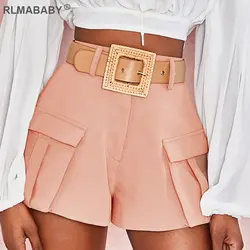 Rlmaababy/2019 женские летние розовые шорты с карманами и средней талией, женские летние шорты на пуговицах, Повседневная Уличная одежда