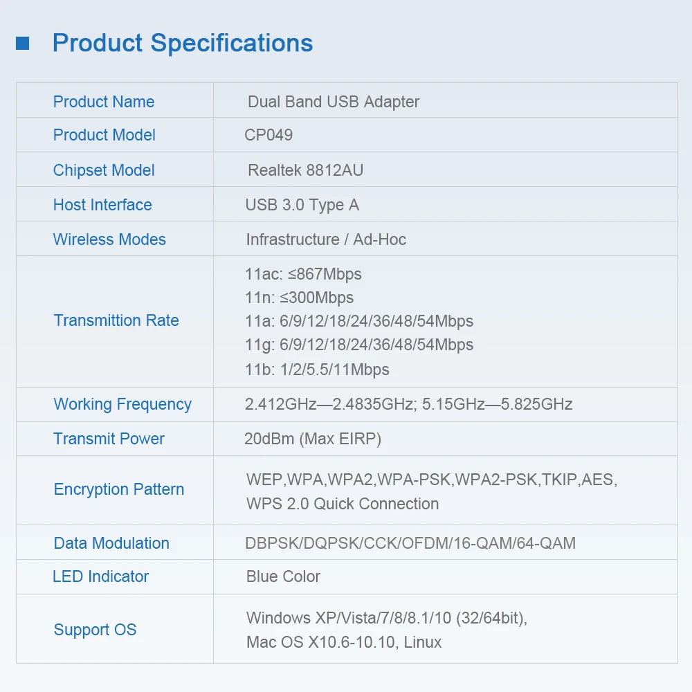 CHIPAL 5 ГГц 2,4 ГГц 1200 Мбит/с беспроводная сетевая карта Внешний USB 3,0 WiFi адаптер ПК LAN Wi-Fi приемник ключ 802.11AC для ПК