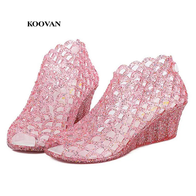 

Koovan Women's Sandals 2018 Summer New Womens High-heeled Fish Mouth Sandals Crystal Flashing Children's Jellyfish Sandals Shoes