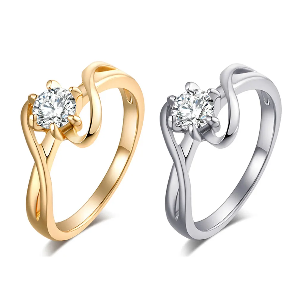 

New Top Brand Luxury Zircon Rings for Women Surround S-style Fashion Plated Gold White Gold Ring Jewelry Anillos Mujer