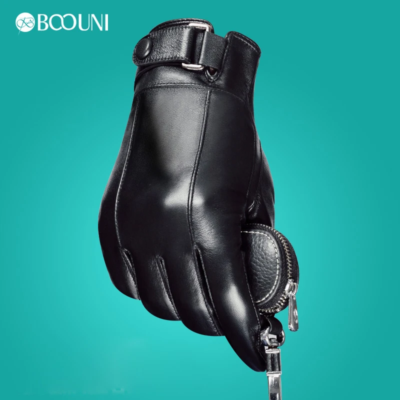 BOOUNI Genuine Leather Men Gloves New Style Five Finger Warm Velvet Fashion Trend Winter Sheepskin Glove For Driving NM938