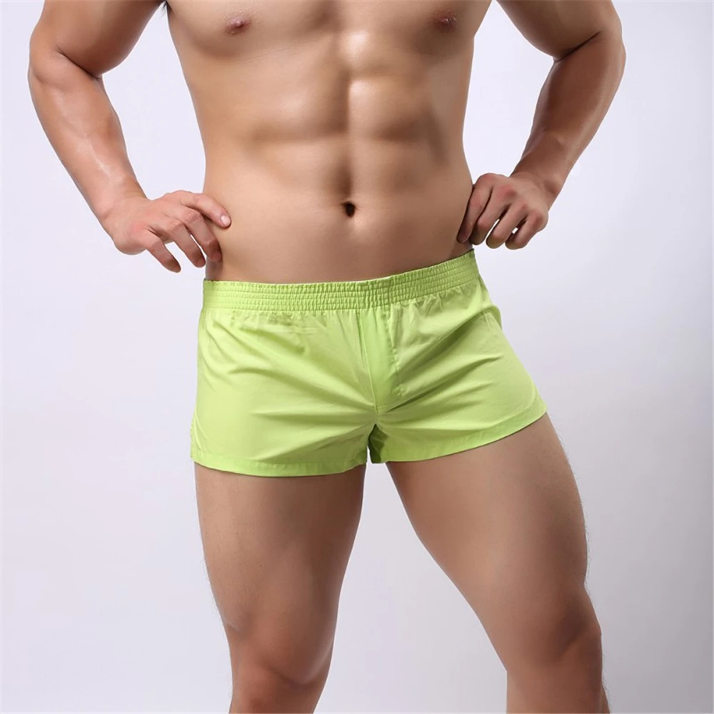 

Helisopus Men Boxers Panties Sexy Underwear Low Waist Leisure Cotton Spandex Solid Color Cool Home Underpants