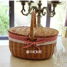 Плетеная корзина для пикника, корзины ручной работы для хранения, Кассетная крышка, Плетеная соломенная корзина с фруктами для садоводства и покупок