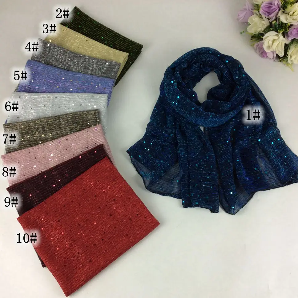 

Paillette Shimmer Glitter Plain Women Scarf Sequins Muslim Hijab 10pcs/lot