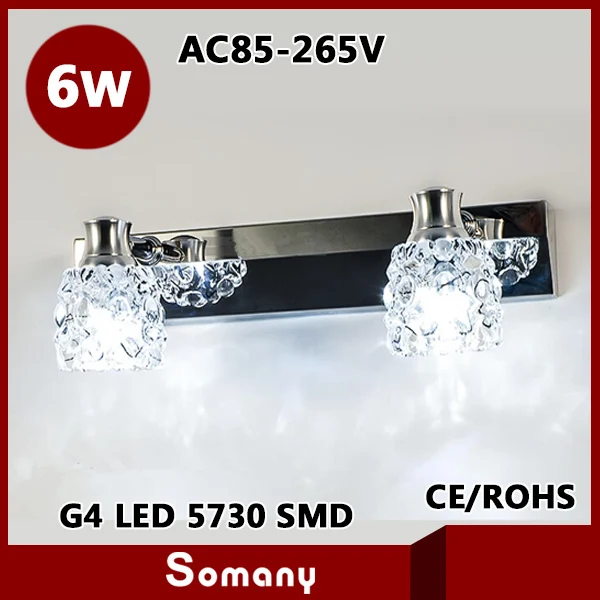

Promotion Wholesale 2pcs G4 Mirror Led Light Stainless Steel 5730SMD 2 Heads 6W Led Bedside Wall Lamp Light Fixture AC85-265V CE