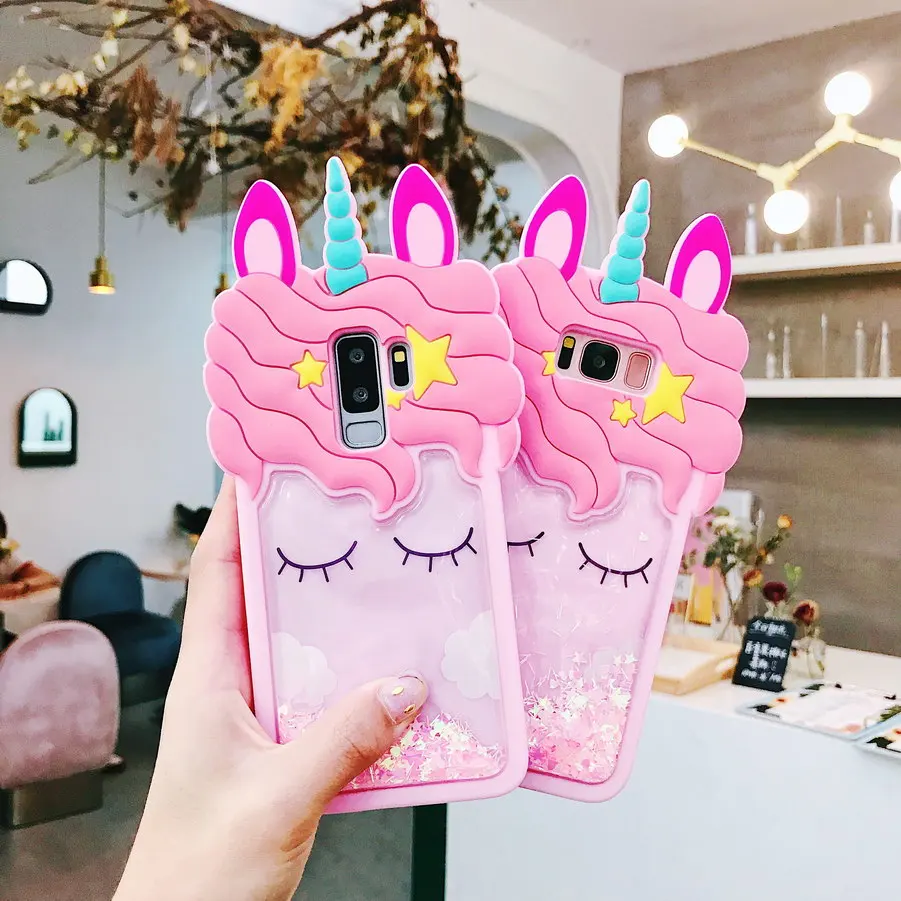 

3D unicorn soft silicone case for Samsung Galaxy Note9 Note8 s9 s8 s9plus cute cartoon quicksand cover