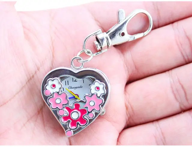 good quality silver colorful flower pocket watch with keychain necklace Hollow h good quality silver colorful flower pocket watch with keychain necklace Hollow h