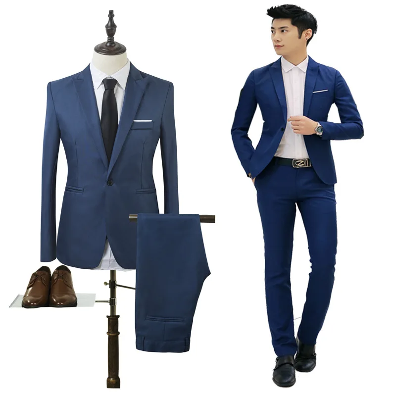 (Jacket+Pant) Men Blazer Suits High Quality Cotton Slim Fit Suit Terno Masculino Blazers Male Jacket | Мужская одежда
