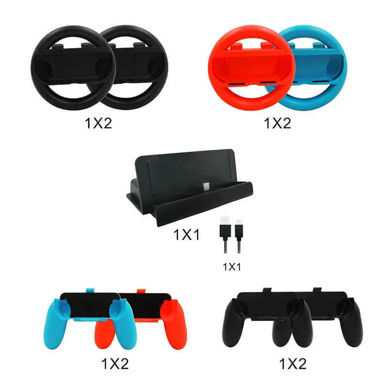 

10 in 1 Accessories Set for Nintend Switch 4 * Steer Wheel Handle for Joy-con Grip 4 * Controller Grips Type-C Cable Charge
