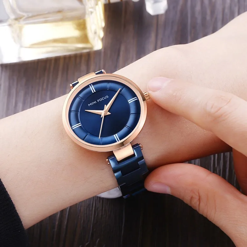 MINIFOCUS Women's Watches Brand Luxury 2019 Fashion Ladies Watch Women Waterproof Rose Gold Quartz Watch Stainless Steel Blue