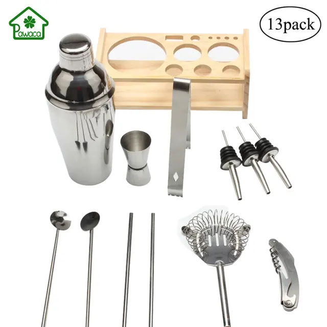 13Pcs Bartender Kit Stainless Steel Bartending Tools With cocktail recipe Professional Premium