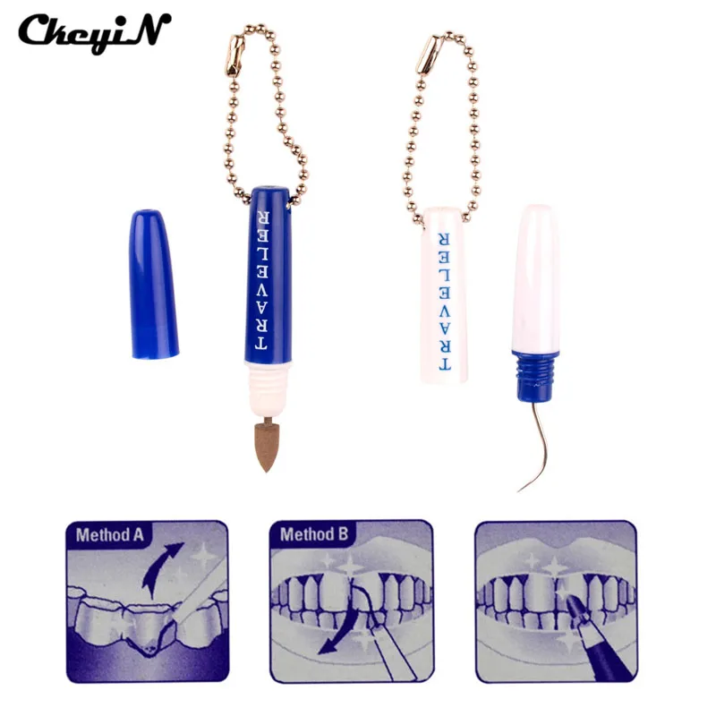 

CkeyiN 2 in 1 Portable Tooth Stain Plaque Remover Dental Care Tools Kit Travel Plague & Stain Remove Teeth Whitening Set P00