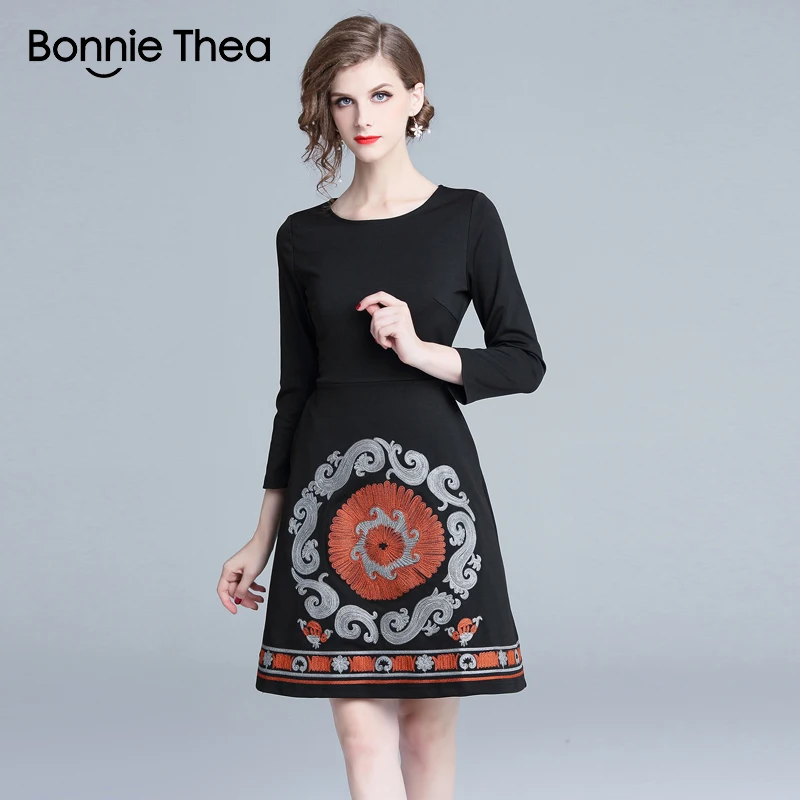 Женское черное вечернее платье с вышивкой Bonnie Thea Осеннее облегающее элегантное