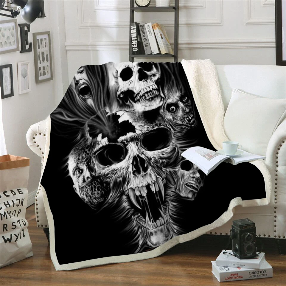 

Screaming Skull 3D Printed Sherpa Blanket Couch Quilt Cover Travel Bedding Outlet Velvet Plush Throw Fleece Blanket Bedspread